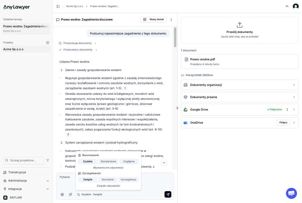 Ustawienia modelu — wybierz odpowiedni tryb rozumowania i szczegółowość